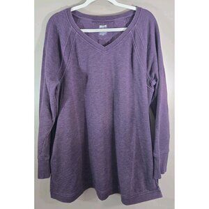 Women's Duluth Trading Co Ooh-La-Loop French Terry V-Neck Tunic Berry Crewneck,